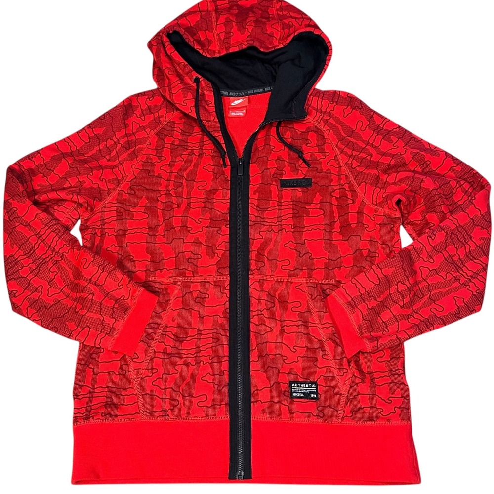 Nike F.C. Hoodie Mens Medium Red Full Zip Soccer Streetwear Excellent Camo